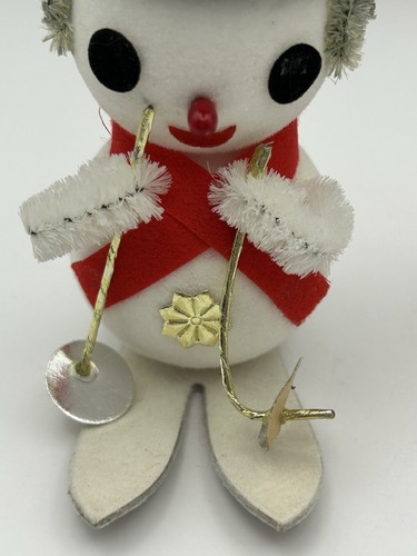 Weihnachten gefilzt Chenille Paar Skifahren Schneemänner Figuren Japan Etikett 4"Hx3"L - Bild 7 von 14