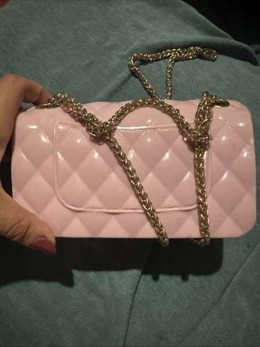 Mini Pink Girls Jelly Purse With Gold Strap Pink Jelly Handbag - Picture 7 of 9
