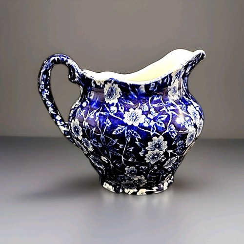 Vintage Staffordshire Calico Blue 4” Creamer Pitcher Ironstone England Pottery - Picture 2 of 7