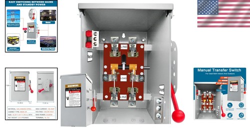 Interruptor de transferencia de generador de 200 amperios de alta resistencia - operación manual y hazaña de seguridad... - Imagen 2 de 10