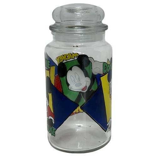 VTG Disney Clear Glass Jar 8.5" Anchor Hocking Lid Pop Art Mickey Minnie Donald - Picture 4 of 9