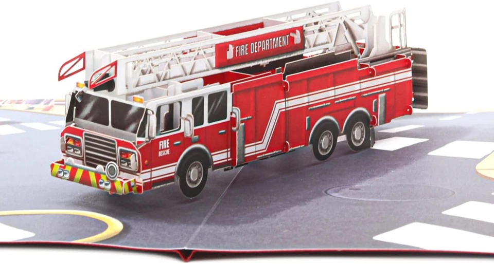 Tarjeta emergente de felicitación 3D de camión de bomberos, tarjeta de cumpleaños para niños, bomberos, hombres, papá... Foto 3 de 4