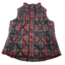 Eddie Bauer Goose Down Puffer Vest Red Tartan Plaid Womens Size-L