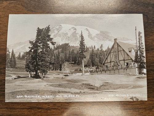 Mt. Rainier RPPC Vintage Postcard Unused B&W Cross & Dimmitt Snowcapped Mountain - Picture 1 of 3