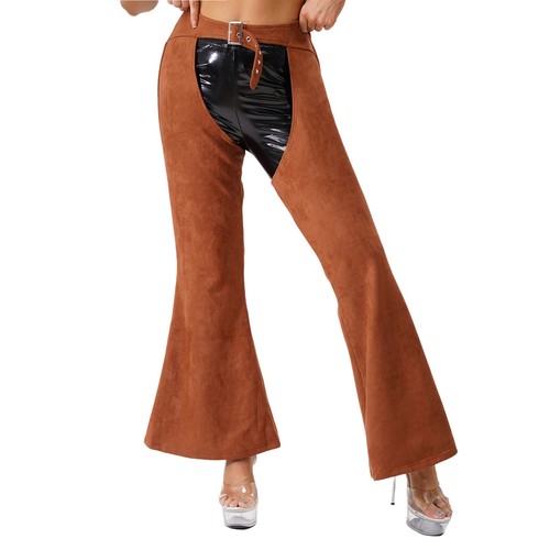 Women Western Cowgirl Chaps Hollow Out Pants Wide Leg Long Pants Bottoms - Picture 8 of 55