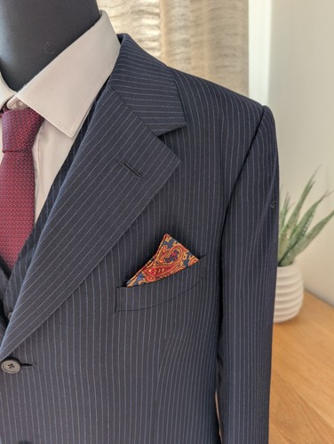 Anthony J.Hewitt Savile Row Pinstripe Bespoke VINTAGE Wool 3 PC Suit 40 Handmade - Picture 3 of 24