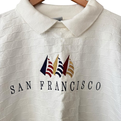 Vtg NWT Crazy Shirts San Francisco Textured Knit Sweatshirt Collar Sailboats L - Picture 4 of 8