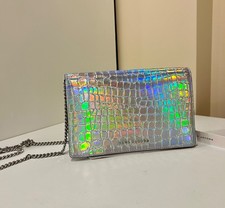 MARC JACOBS Clutch party wallet on chain Silver Iridescent- NEW