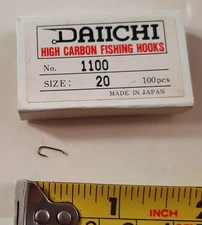 100 DAIICHI Size 20 #1100 Hooks wide Gap Down Eye Dry Fly Tying Hooks code 25