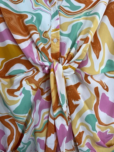 Minx & Moss shirt dress size 14 white psychedelic 60s long sleeve | party retro - Picture 9 of 24