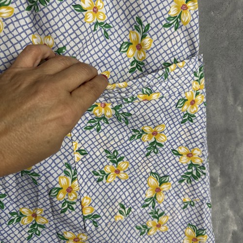 Vtg 70s 80s Blue Gingham Yellow Floral Daisey MuuMuu House Dress Robe House Coat - Picture 4 of 16