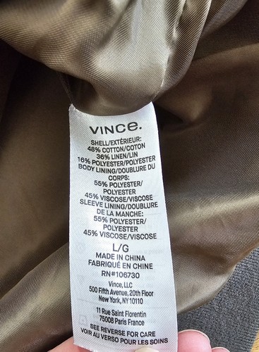 Chaqueta para hombre Vince mezcla de lino talla L verde militar preppy - Imagen 12 de 12