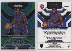 2022-23 Panini Prizm Emergent Green Prizm Jalen Duren #20 Rookie RC