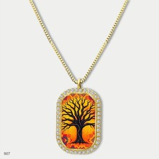 Amazing Colorful Tree of Life Pendant Necklace Chain Picture Dog Tag Chain Gift