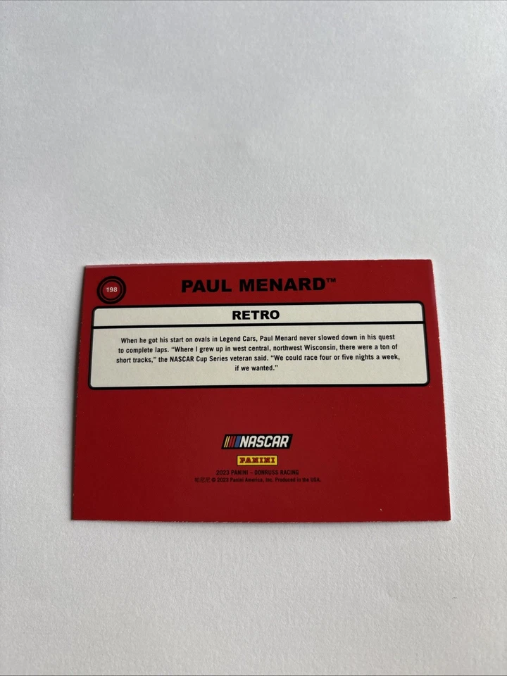 2023 Panini Donruss NASCAR - Retro 1990 Paul Menard #198 Carolina Blue - Image 2 of 2
