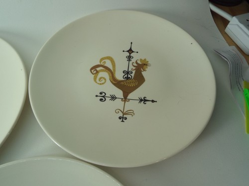 Juego de 5 platos de cena Edwin Knowles Weather Vane Gallo de 10 pulgadas MCM Mid-Century - Imagen 5 de 9