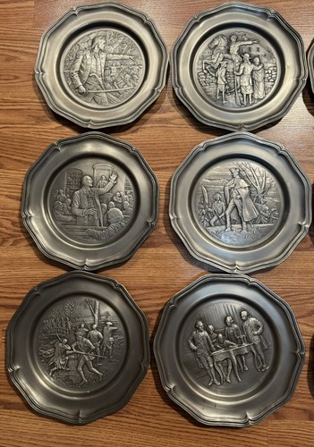 Franklin Mint American Revolution Bicentennial Pewter Plates Set of 13 - Picture 2 of 4
