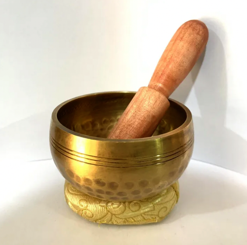 Golden 3.2" Small Singing Bowl with Cushion & Stick - Picture 2 of 3