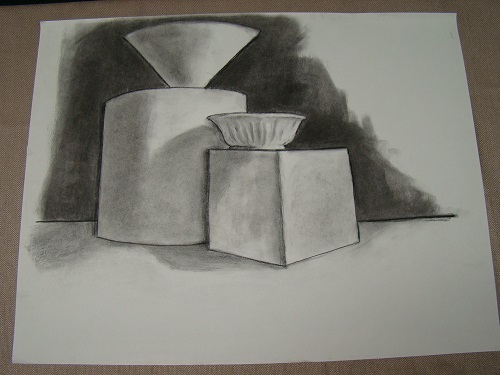 Original Charcoal Drawing 18x23 - Bowls on Display - Free S/H in US Original Charcoal Drawing 18x23 - Bowls on Display - Free S/H in US