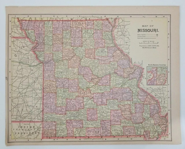 Antique 1892 Mast Crowell & Kirtpatrick Popular Atlas Map - Missouri & Iowa Antique 1892 Mast Crowell & Kirtpatrick Popular Atlas Map - Missouri & Iowa