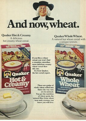 1976 Quaker Oats Oatmeal Cereal ''And Now Wheat'' vintage print ad advertisement