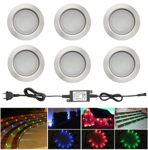 6er Set 30mm RGB LED Bodeneinbauleuchte Terrasse Außen Einbaustrahler Edelstahl