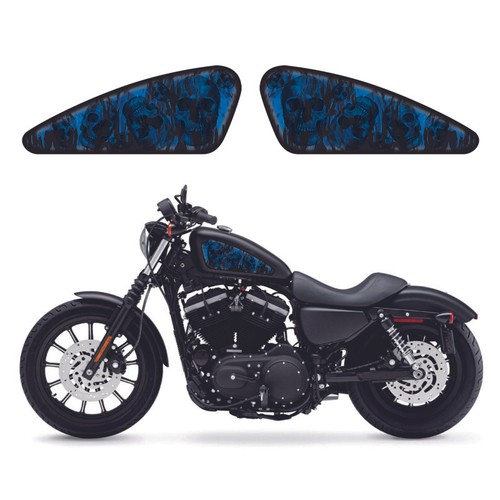Blue Flame Skeleton Gas Tank Decals Emblem Badges Papers For Harley Motorcycles - Picture 1 of 2