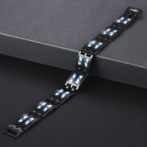 Carbon Blue Magnetic Therapy Bracelets Unique Double Row Ultra Strength Hot M3 - Picture 9 of 16