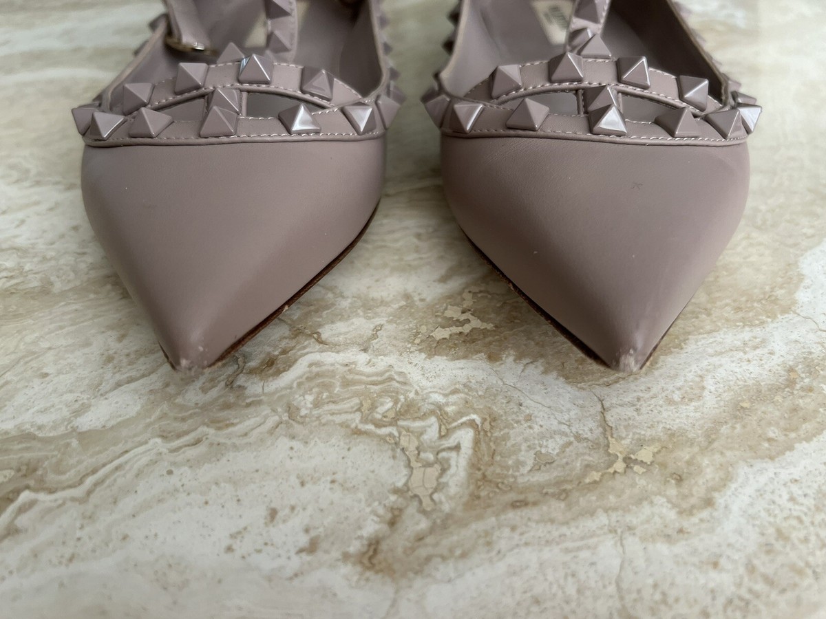 Valentino Rockstud 36 6 Leather Ballerina Flat Shoes Nude