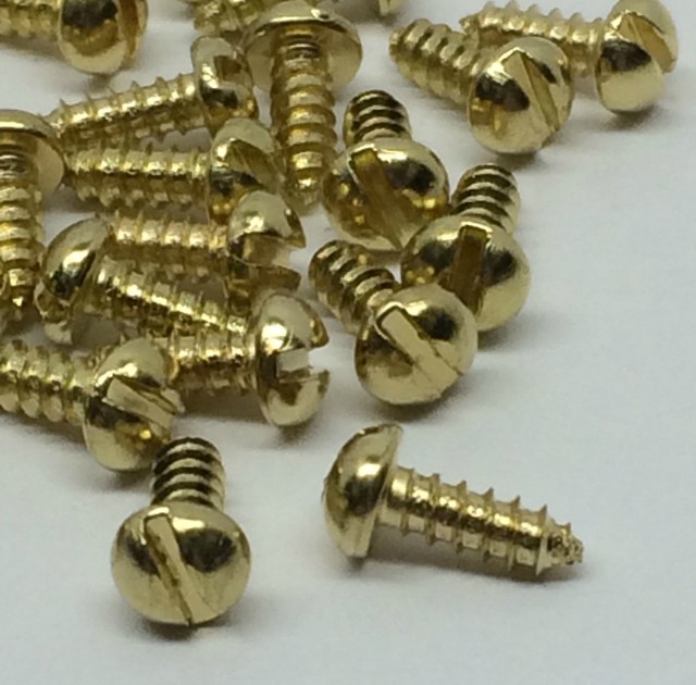 Round Slot Head Wood Screw 2 x 1/4 " Brass Plated Steel 100pcs Small