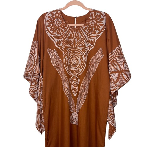 Vintage Dress Womens Size Large Maxi Hawaiian Kaftan Brown Dramatic Sleeve - Picture 7 of 10