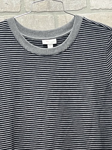 J Jill Women Size L Navy & Grey Tunic Pullover Dress Stipe Pockets - Picture 2 of 12