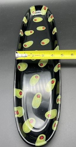Lolita Oval Glass Dish Platter Green Olives 16"x4.5" Black Cocktails Charcuterie - Picture 4 of 8