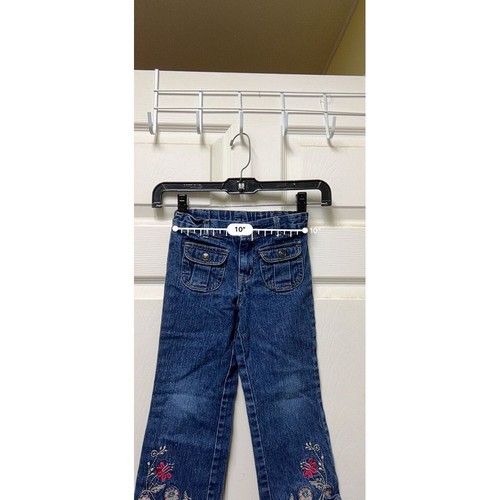 0307 Vintage BT Kids Girls Size 4T Blue Jeans Flower Embroidered Adj Waist - Picture 6 of 11