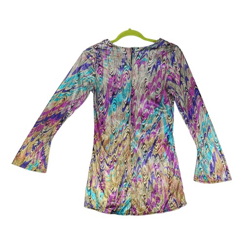 Vintage Charades Disco Shirt Groovy Psychedelic Satin Shiny Metallic Size Small - Bild 2 von 9