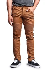 Victorious Men's Skinny Fit Coated Biker Jean zipper Moto Pants DL1030-T21E