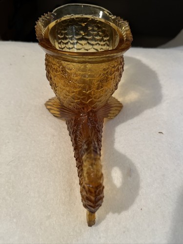 Vtg Kemple Amber Glass Koi Fish Dish With Lid/ Greentown - Picture 5 of 9