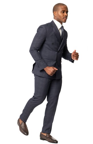 Slim Fit Double Breast Plaid Eggplant Purple 2 Button Peak Lapel Men Suit AZAR - Picture 3 of 9