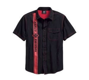 Harley-Davidson-Men-039-s-Vertical-Stripe-Short-Sleeve-Woven-Shirt-96178-18VM