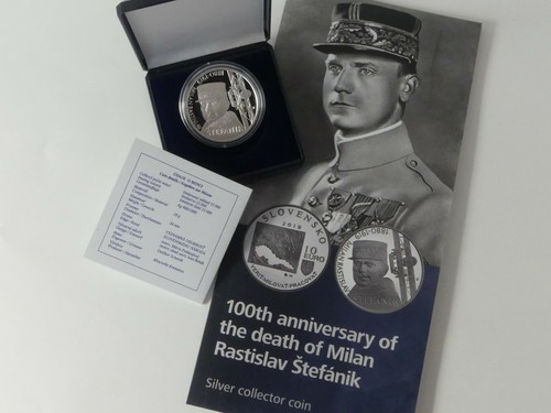 MONEDA DE PLATA DE 10 EUROS ESLOVAQUIA 2019 PP PROOF - MILAN RASTISLAV STEFANIK - - Imagen 1 de 8