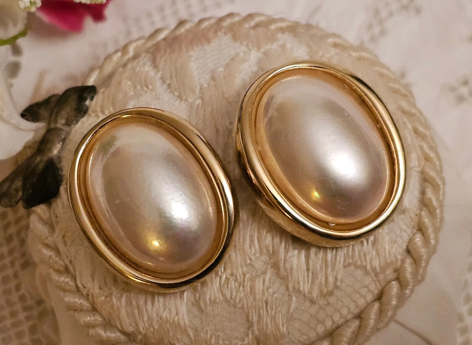 Clip Ovale Vintage CHRISTIAN DIOR Germania Placcata in Oro Finta Perla Ovale RARA