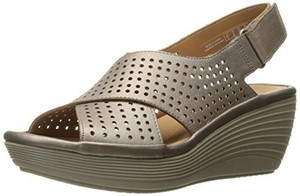 Womens-Clarks-Reedly-Variel-Leather-Metallic-Wedge-Sandals-7M-Ortholite-NEW