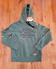Superdry Sweatshirt Mens XL Logo Pullover Long Sleeve Green Hoodie Heavyweight