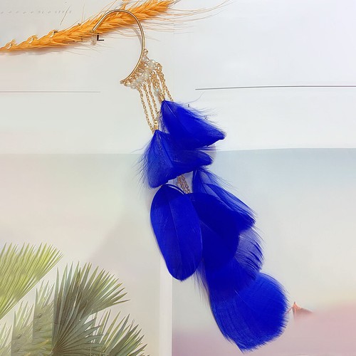 Bohemian Feather Ear Hook Clip on Earring Women Long Tassel Cuff Earring Jewelry - Picture 7 of 23