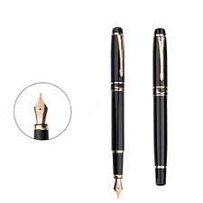 Hero 1501 Black Metal Fountain Pen Golden Clip Business Writing Gift Ink Refilgb