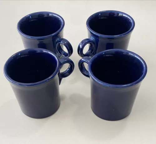 Set of 4 Fiesta Ware Cobalt Blue Coffee Mugs Ring Handle Homer Laughlin HLC USA