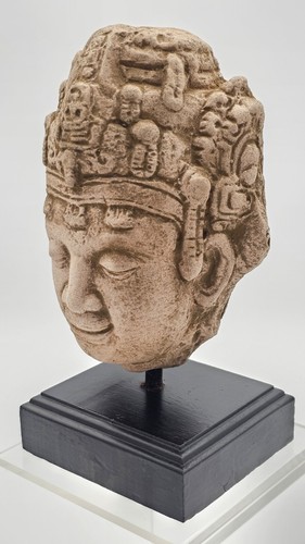 Buddha Head Sculpture on Stand Decor 8.5” Tall Stone On Wood - Picture 7 of 22