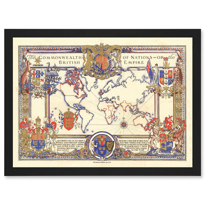Karte Webb 1937 British Empire Commonwealth Bild gerahmt A4 Wandkunstdruck