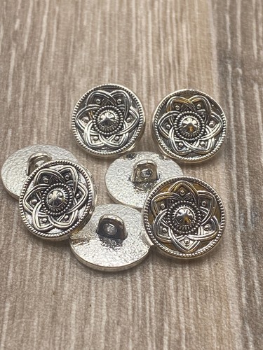 Shank Buttons 15mm Antique Silver Metal Coat Blazer Fancy Flower Design - Picture 7 of 15