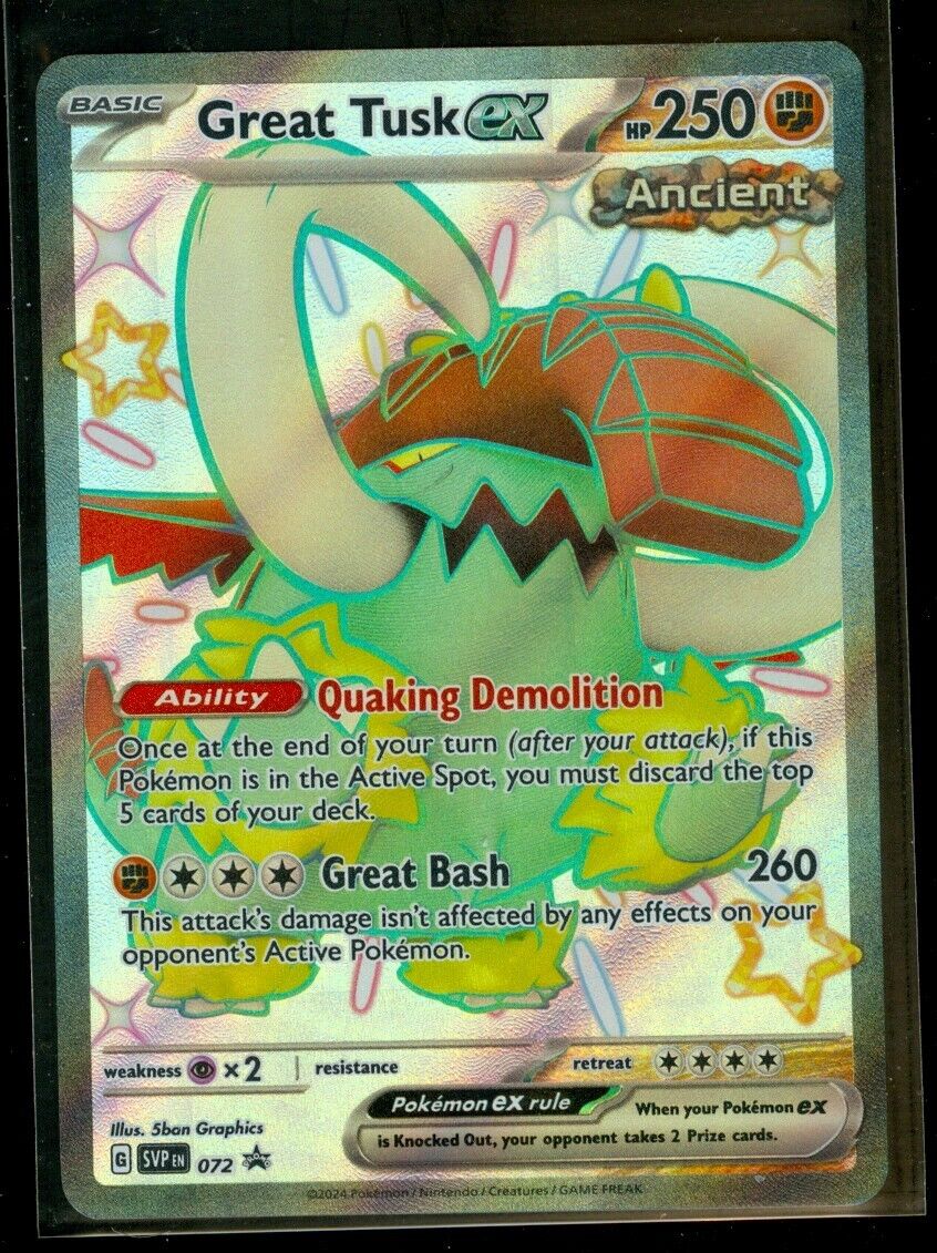 Pokemon SHINY GREAT TUSK EX SVP 072 Paldean Fates - FULL ART Pokemon SHINY GREAT TUSK EX SVP 072 Paldean Fates - FULL ART